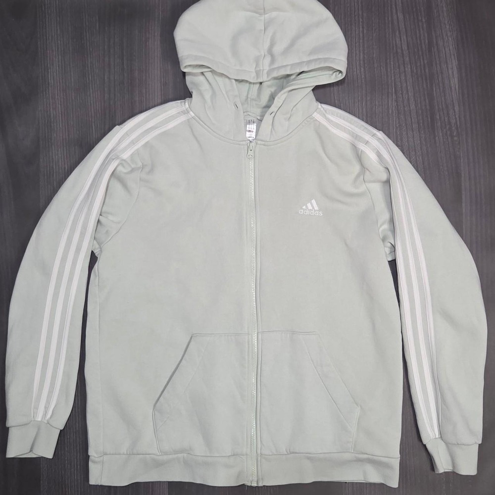 Adidas Essentials 3 Stripes Full Zip Hoodie Womens XL Mint Green Jacket